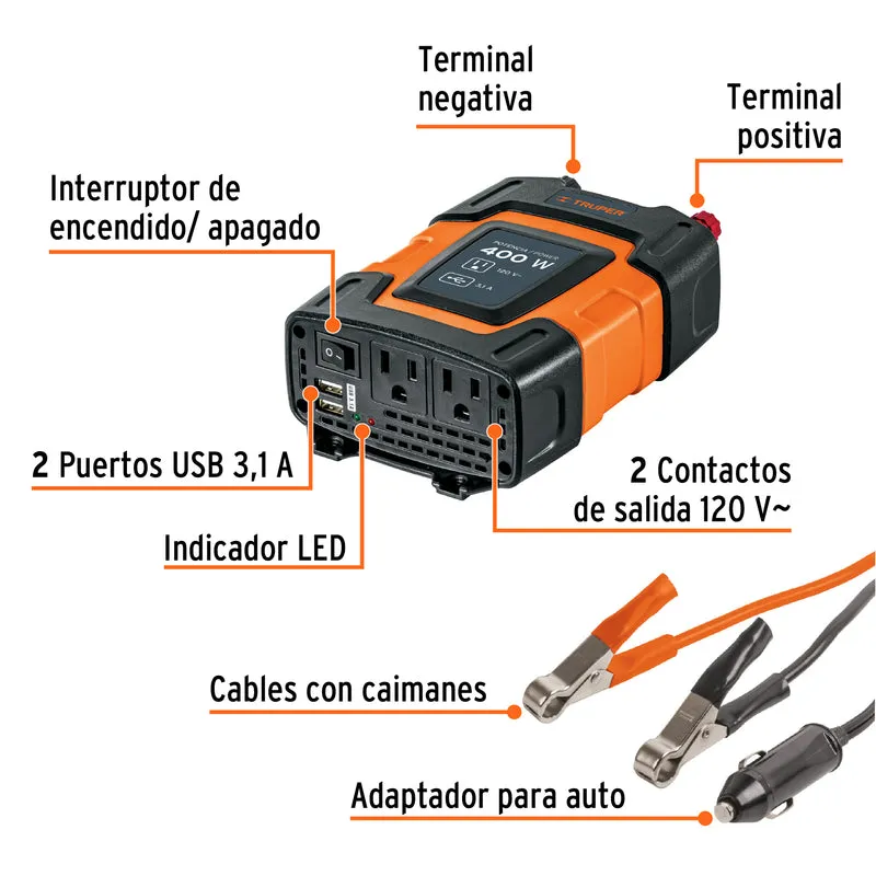 INVERSOR DE CORRIENTE TRUPER 400 W PLÁSTICO ABS