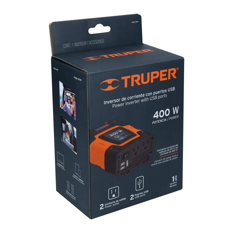 INVERSOR DE CORRIENTE TRUPER 400 W PLÁSTICO ABS