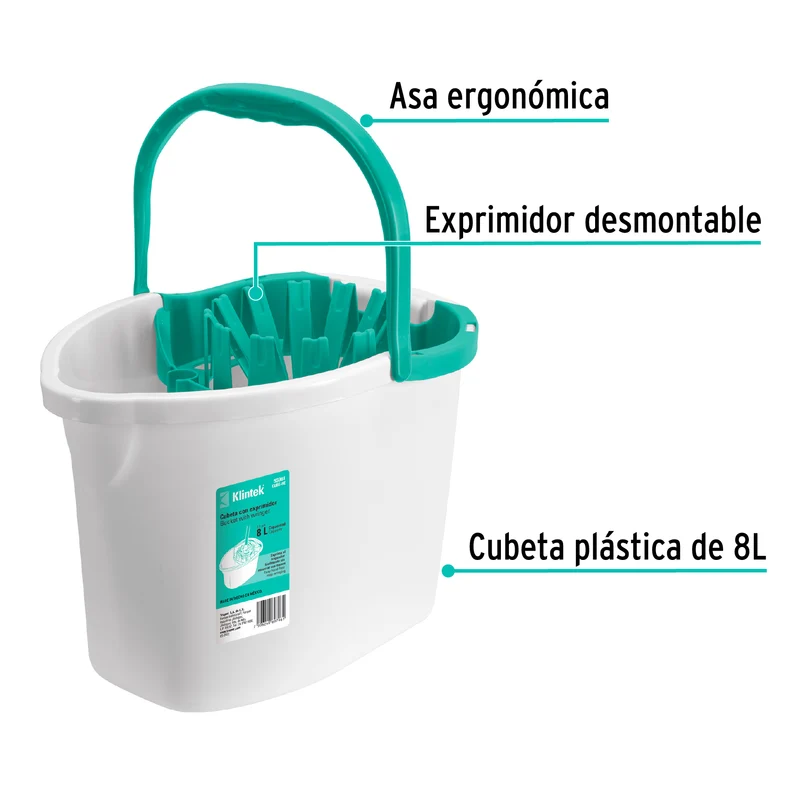 CUBETA PLÁSTICA CON EXPRIMIDOR, 8L KLINTEK