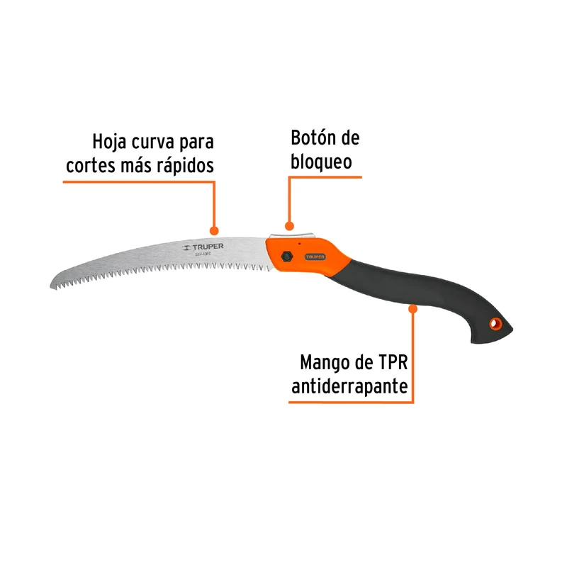 SERRUCHO PLEGABLE TRUPER 10", HOJA CURVA CON MANGO PLÁSTICO
