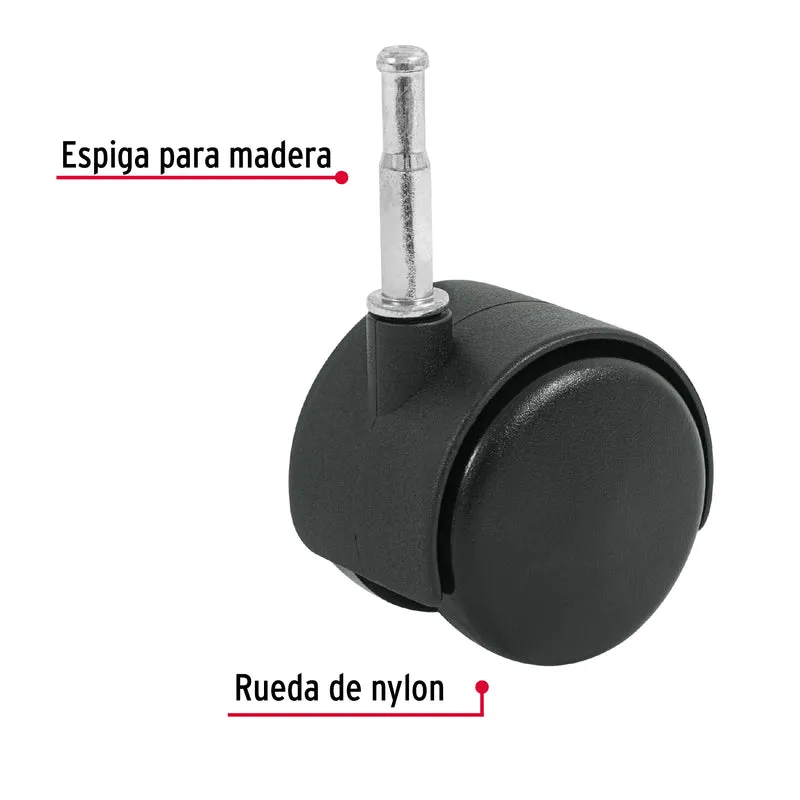 RODAJA TIPO YOYO DE 50 MM CON ESPIGA PARA MADERA, FIERO