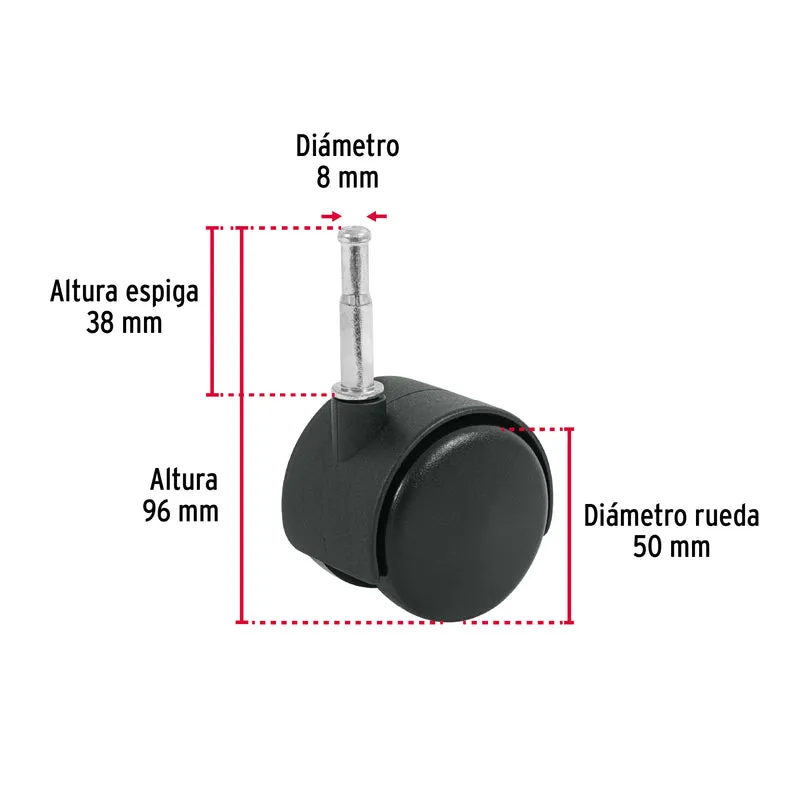 RODAJA TIPO YOYO DE 50 MM CON ESPIGA PARA MADERA, FIERO
