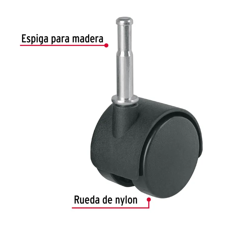 RODAJA TIPO YOYO DE 40 MM CON ESPIGA PARA MADERA, FIERO