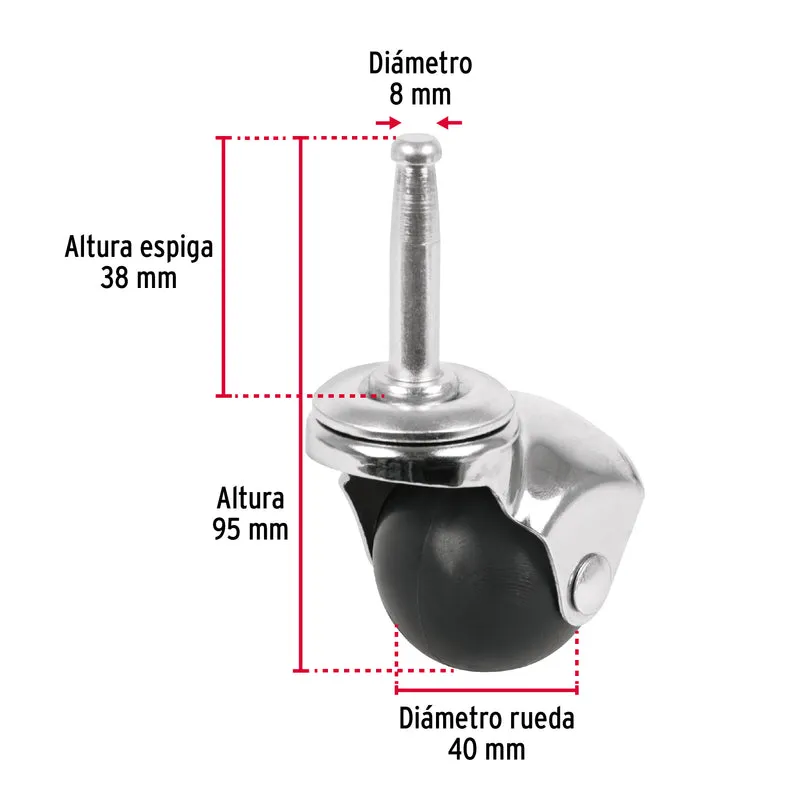 RODAJA ESFÉRICA, 40 MM CON ESPIGA TIPO SOCKET, FIERO