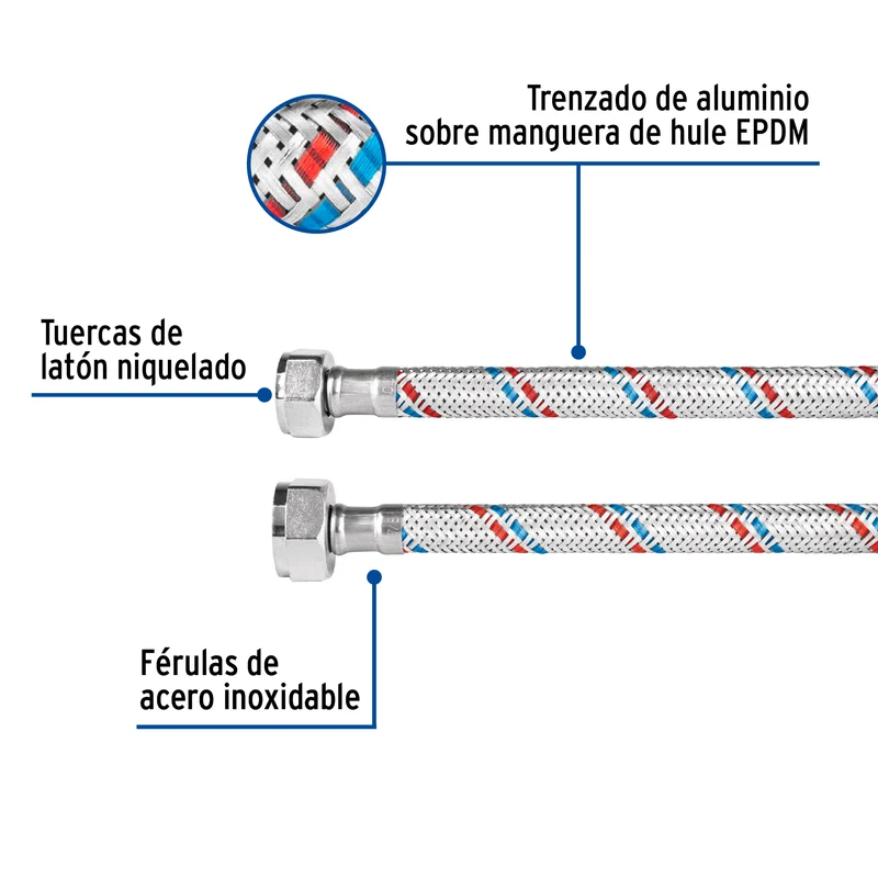 MANGUERA PARA WC, 1/2" X 7/8", 60 CM, FOSET