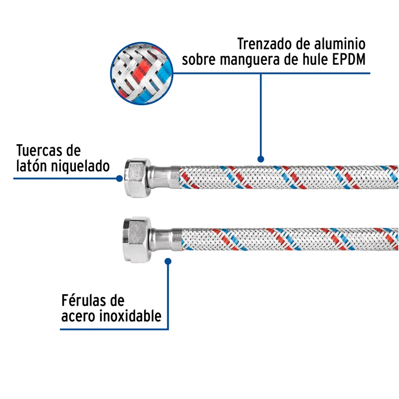 MANGUERA PARA WC, 1/2" X 7/8", 50 CM, FOSET