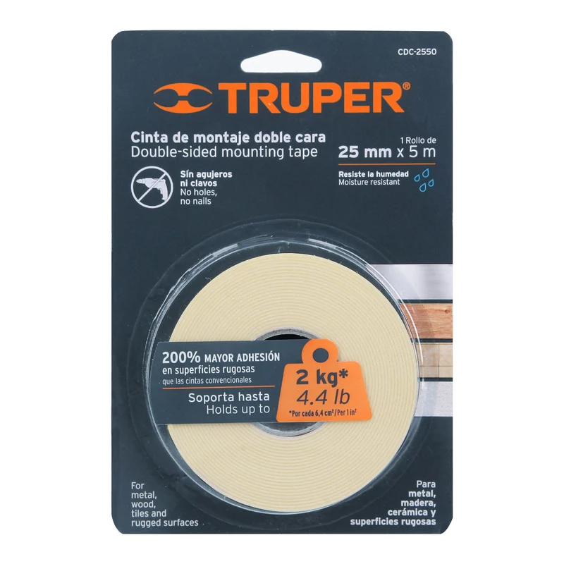 CINTA DOBLE CARA DE 25 MM X 5 M, TRUPER