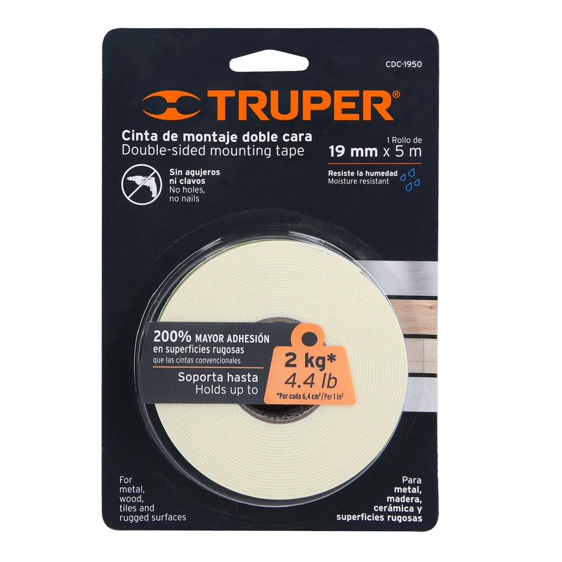 CINTA DOBLE CARA DE 19 MM X 5 M, TRUPER