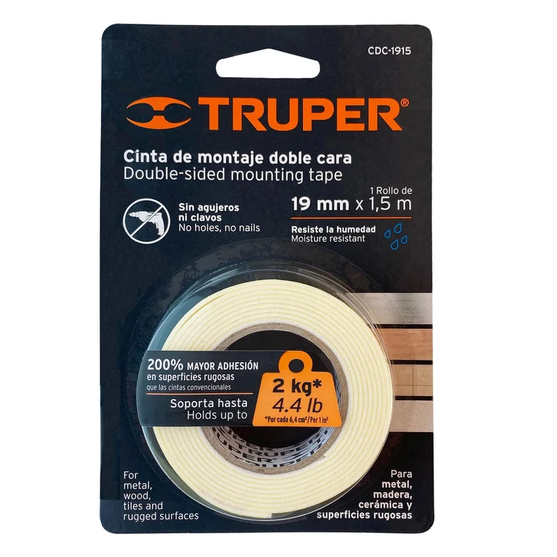 CINTA DOBLE CARA DE 19 MM X 1.5 M, TRUPER