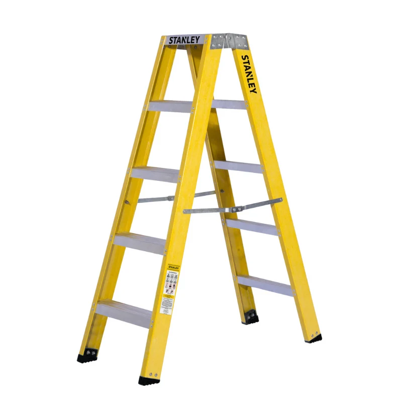 ESCALERA STANLEY DE FIBRA DE VIDRIO, DOBLE ACCESO, 5 ESCALONES