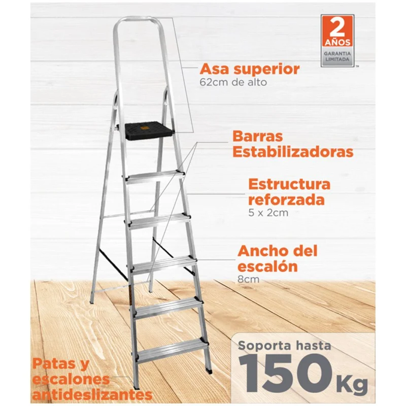 ESCALERA REFORZADA DE ALUMINIO BLACK&DECKER, 6 ESCALONES, 150 KG