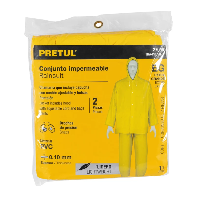 CONJUNTO IMPERMEABLE LIGERO DE PVC, PRETUL, EXTRA GRANDE