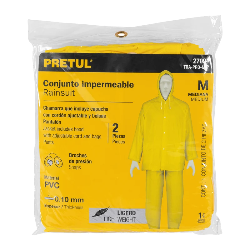 CONJUNTO IMPERMEABLE LIGERO DE PVC, PRETUL, MEDIANA