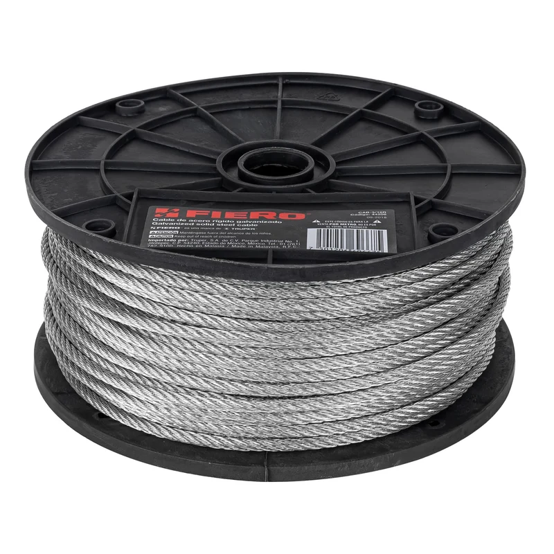 CABLE DE ACERO RÍGIDO 3/16" DE ACERO 7X7 HILOS, 75 M, FIERO