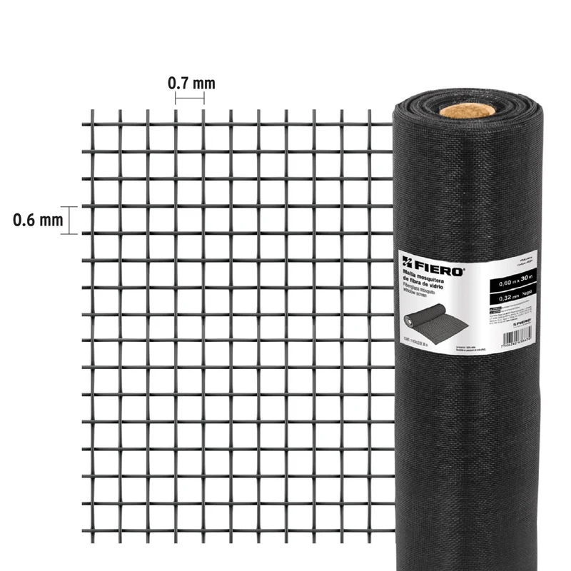 ROLLO DE MALLA MOSQUITERA FIERO TRUPER 30 M X 0.6M FIBRA DE VIDRIO NEGRA