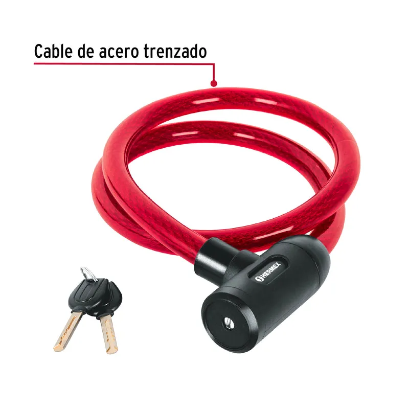 CANDADO DE CABLE CON LLAVE 20 MM X 1.20 M, HERMEX
