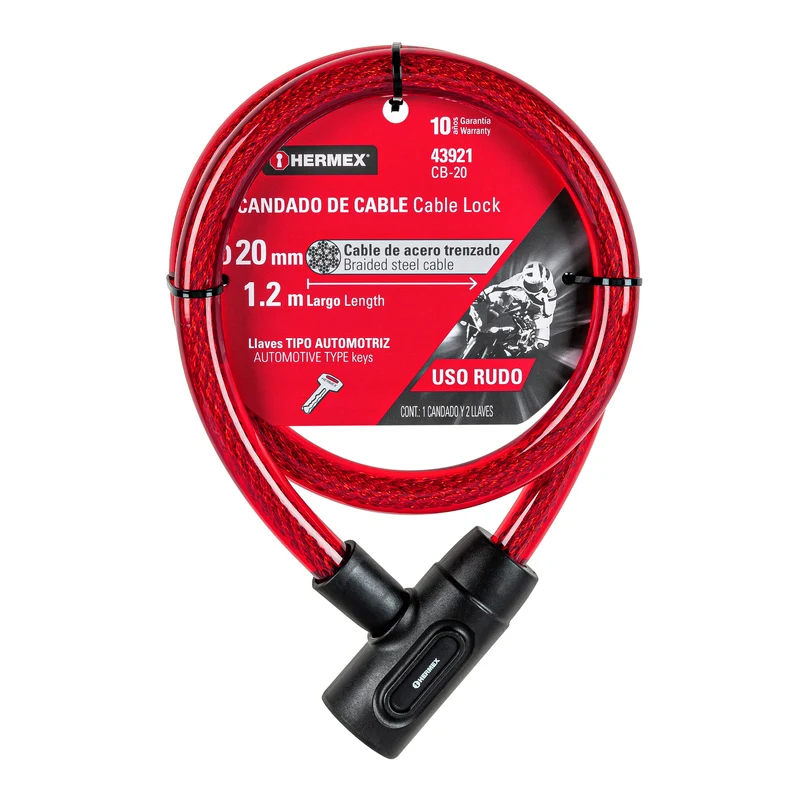CANDADO DE CABLE CON LLAVE 20 MM X 1.20 M, HERMEX