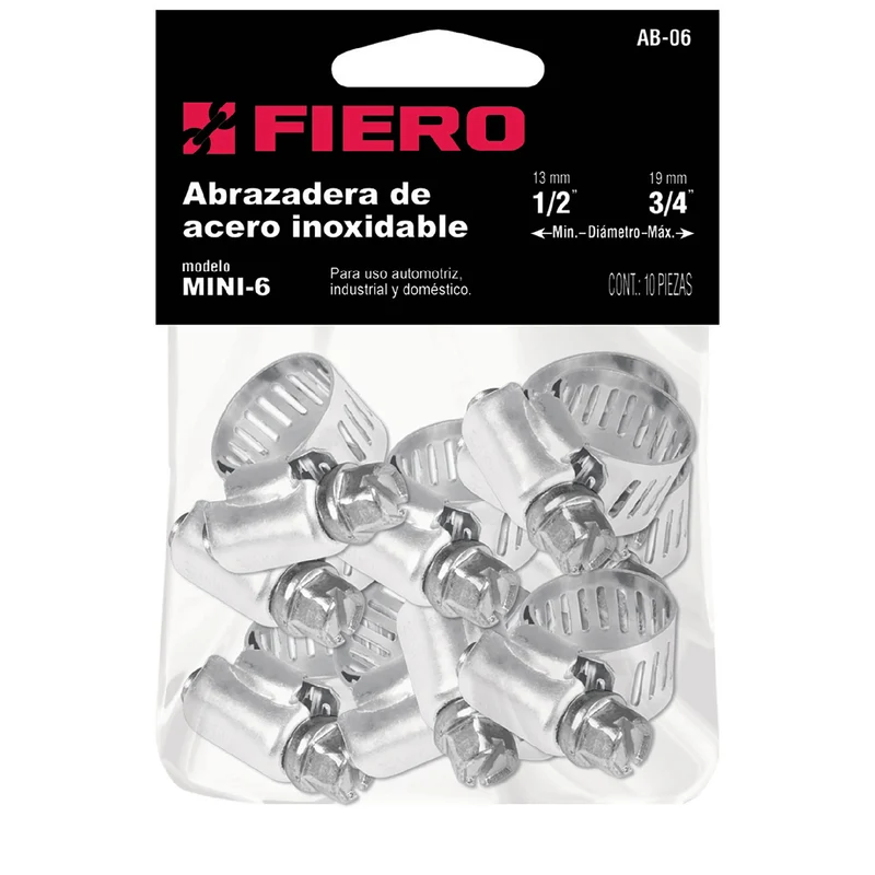 10 ABRAZADERAS MINI SIN FIN REFORZADAS #6, 1/2-3/4", FIERO