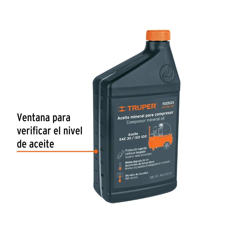 ACEITE MINERAL PARA COMPRESOR, 946ML (32OZ), TRUPER