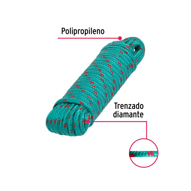 CUERDA DE POLIPROPILENO TRENZADA TRUPER, MULTICOLOR, 8MM X 15M