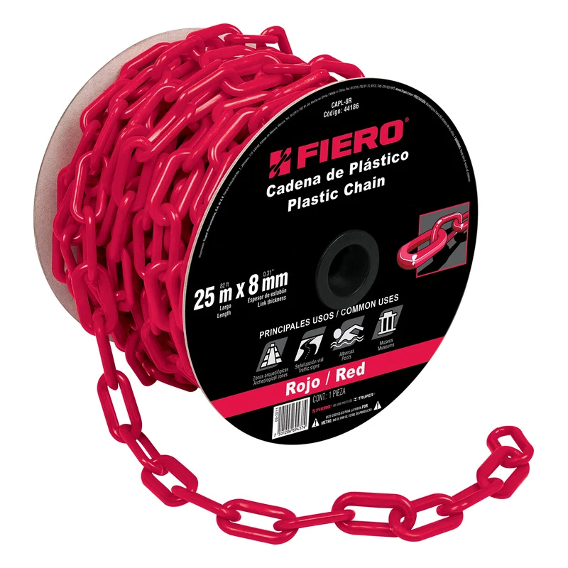 CADENA FIERO 8 MM DE PLÁSTICO ROJA, CARRETE DE 25M