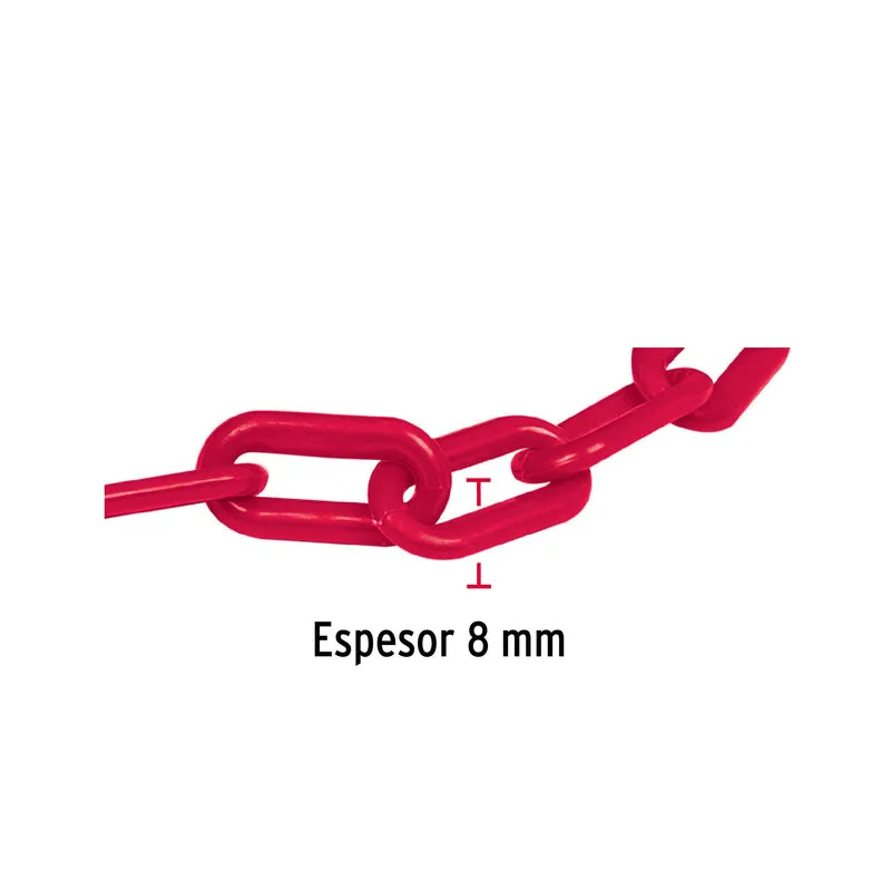 CADENA FIERO 8 MM DE PLÁSTICO ROJA, CARRETE DE 25M