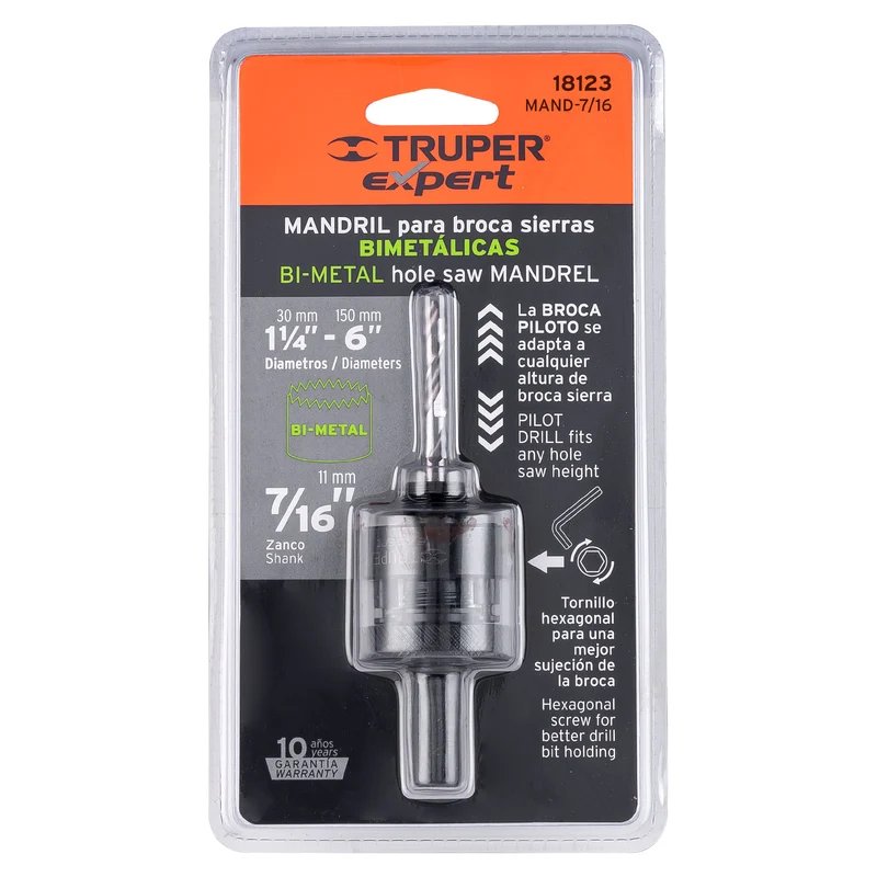 MANDRIL ZANCO 7/16" PARA BROCASIERRAS BIMETÁLICAS, TRUPER