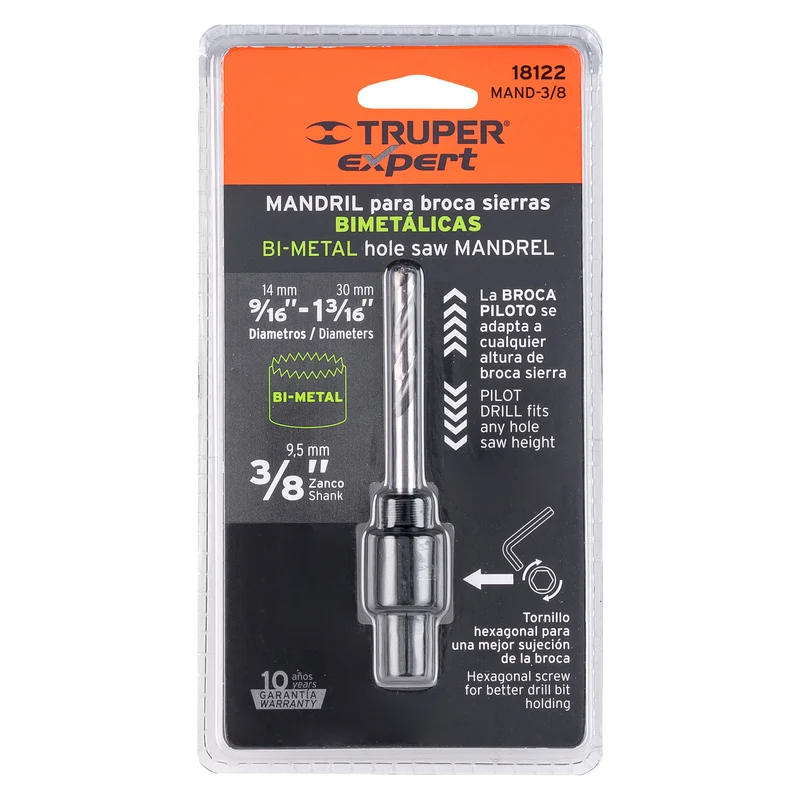 MANDRIL ZANCO 3/8" PARA BROCASIERRAS BIMETÁLICAS, TRUPER