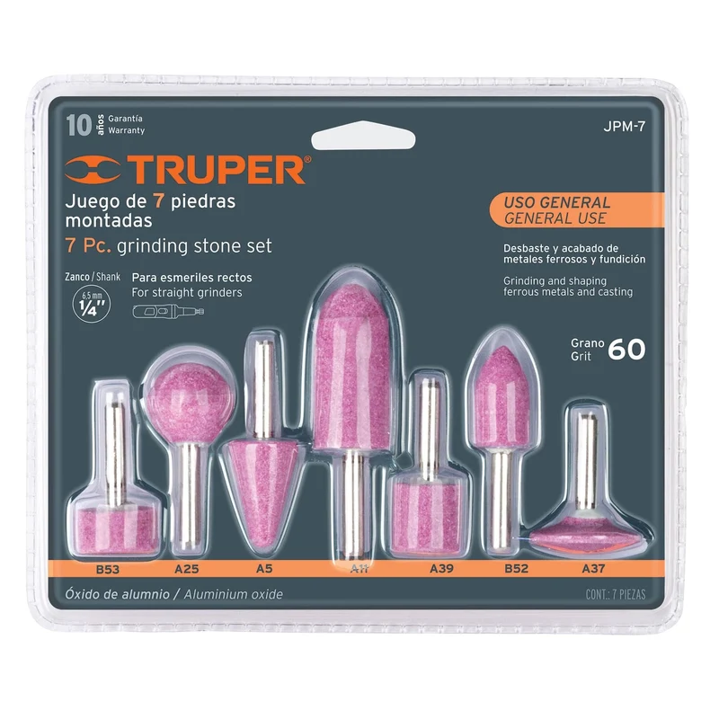 JUEGO DE 7 PIEDRAS MONTADAS ZANCO 1/4" TRUPER, USO GENERAL