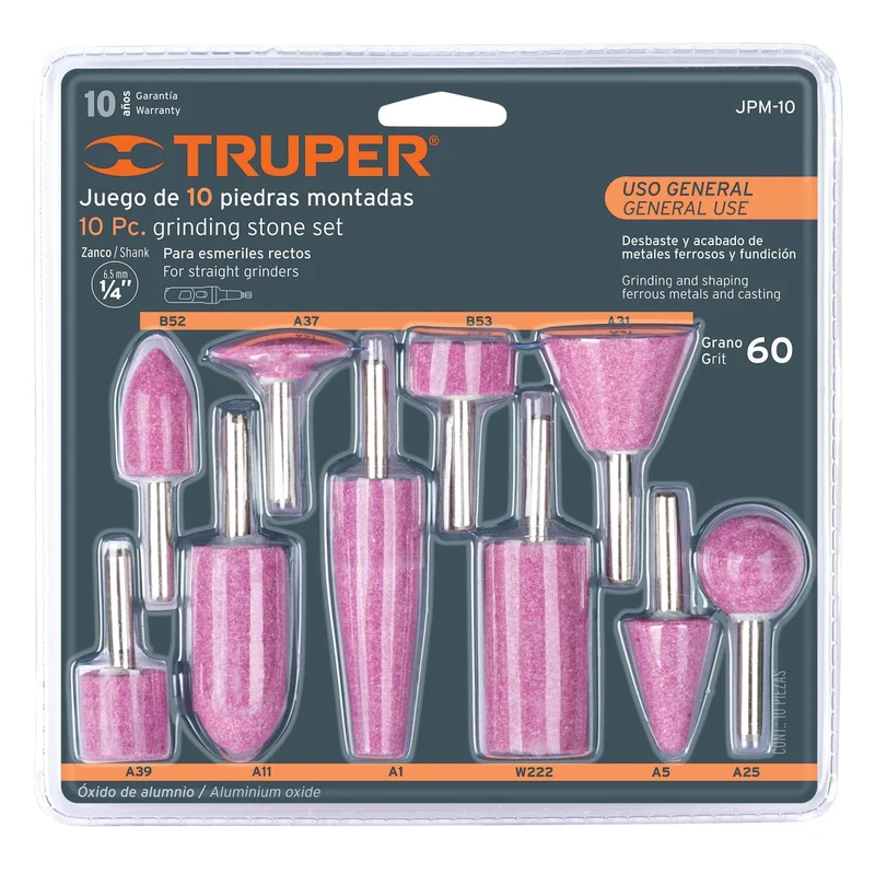 JUEGO DE 10 PIEDRAS MONTADAS ZANCO 1/4" TRUPER, USO GENERAL