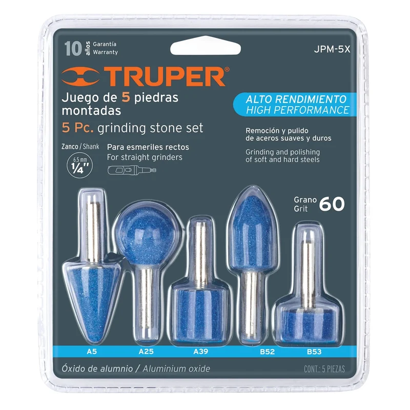 JUEGO DE 5 PIEDRAS MONTADAS ZANCO 1/4" TRUPER, ALTO RENDIMIENTO