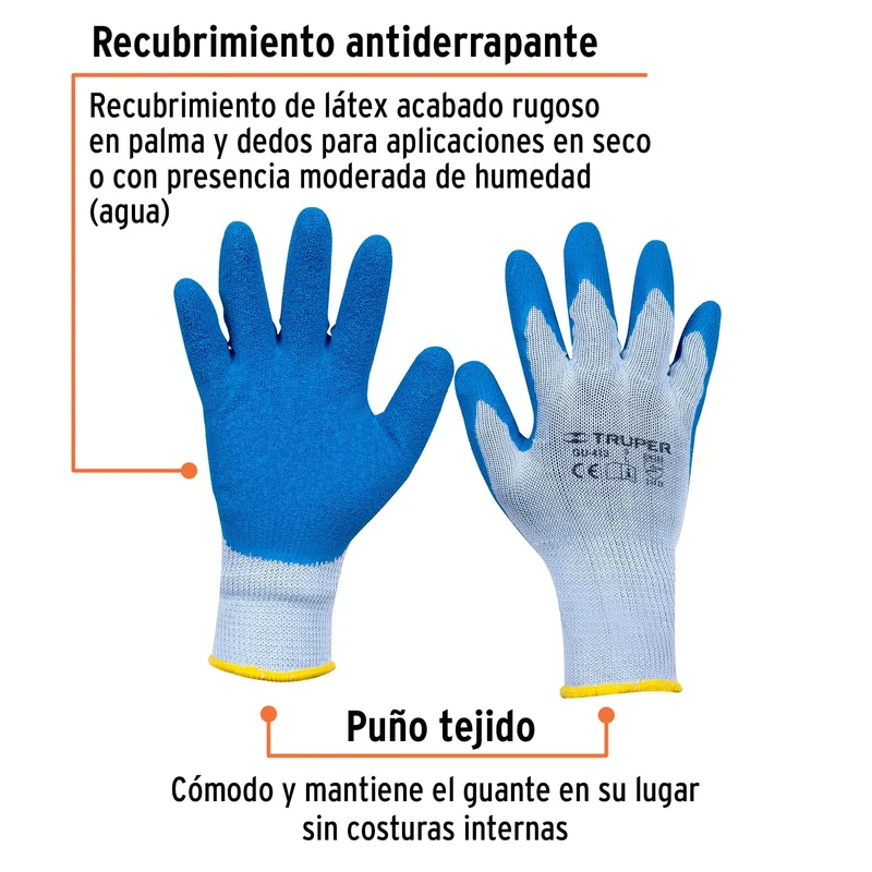 GUANTES DE POLIÉSTER TRUPER RECUBIERTOS DE LATEX, TALLA GRANDE