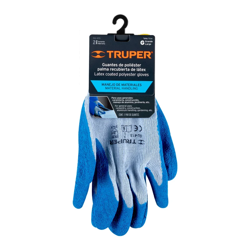 GUANTES DE POLIÉSTER TRUPER RECUBIERTOS DE LATEX, TALLA GRANDE