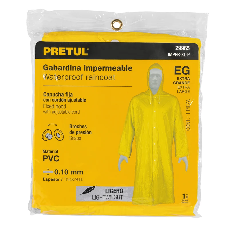 GABARDINA IMPERMEABLE LIGERA DE PVC, TALLA XG, PRETUL