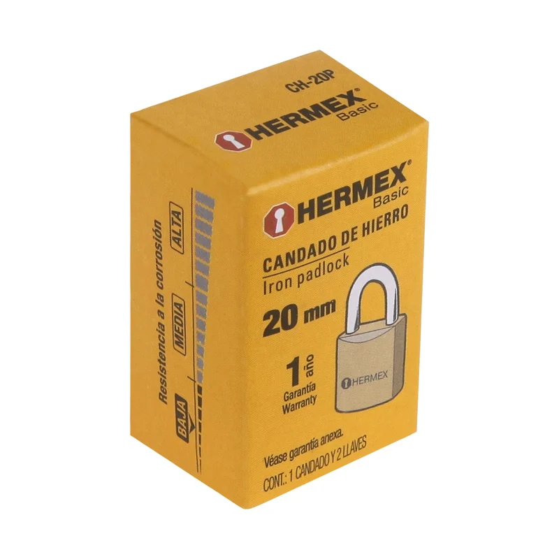 CANDADO DE HIERRO HERMEX, COLOR LATÓN 20 MM