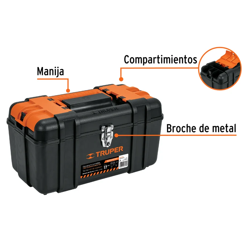 CAJA PARA HERRAMIENTA TRUPER DE 17", CON COMPARTIMENTOS