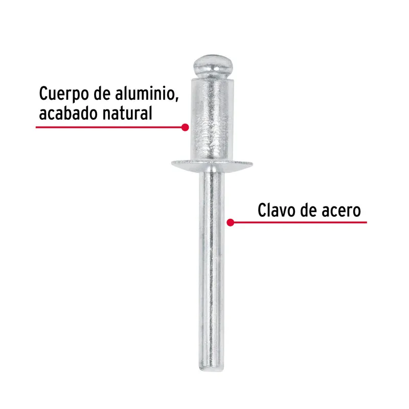 50 REMACHES FIERO DE 1/4" X 1/4" DE ALUMINIO, ALA 1/2"