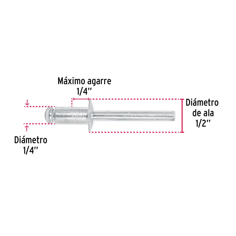 50 REMACHES FIERO DE 1/4" X 1/4" DE ALUMINIO, ALA 1/2"