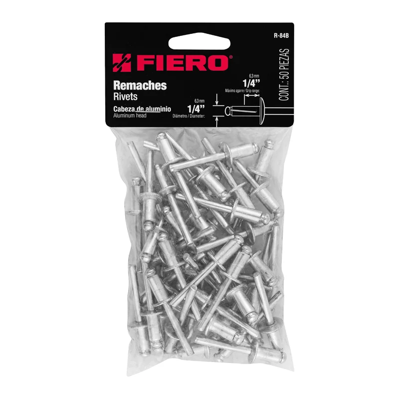 50 REMACHES FIERO DE 1/4" X 1/4" DE ALUMINIO, ALA 1/2"