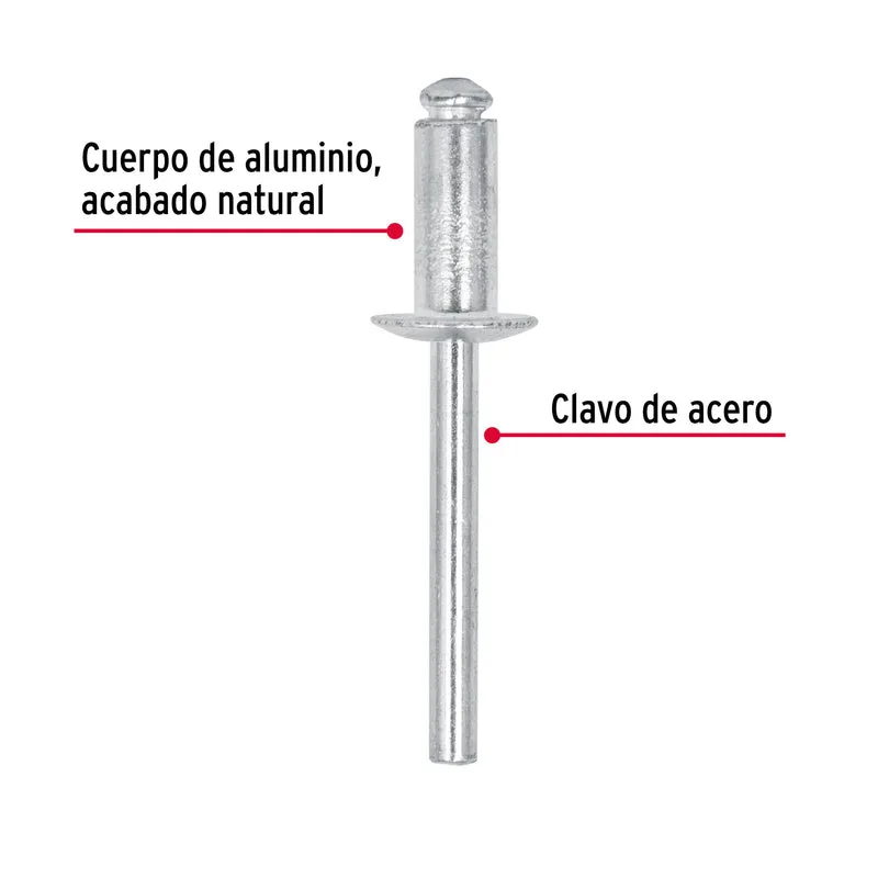 50 REMACHES FIERO DE 1/4" X 3/8" DE ALUMINIO, ALA 1/2"