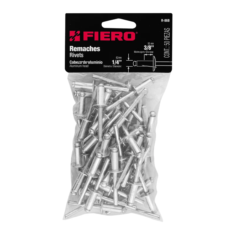50 REMACHES FIERO DE 1/4" X 3/8" DE ALUMINIO, ALA 1/2"