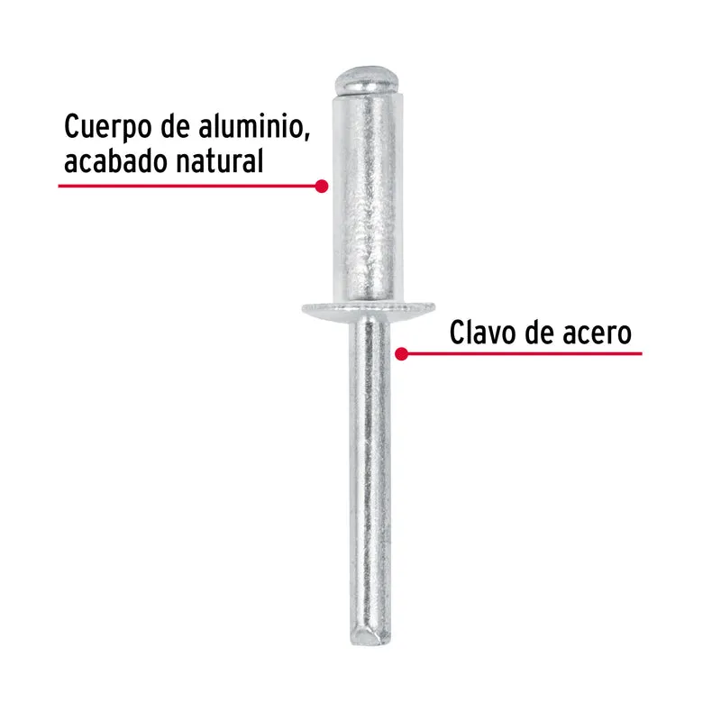 50 REMACHES FIERO DE 1/4" X 1/2" DE ALUMINIO, ALA 1/2"