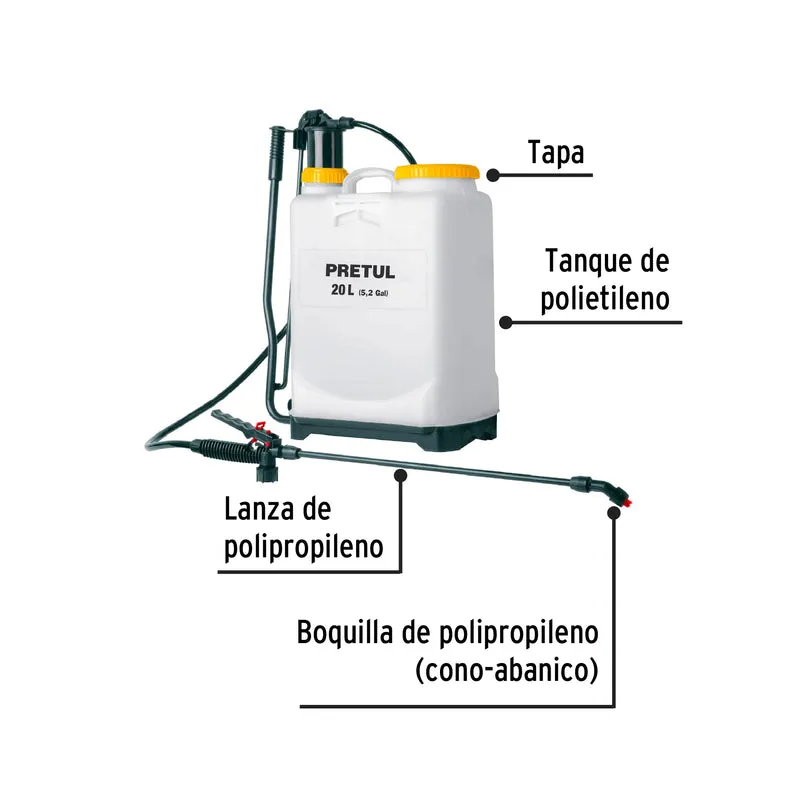 FUMIGADOR DE 20 L MANUAL DE MOCHILA, PRETUL