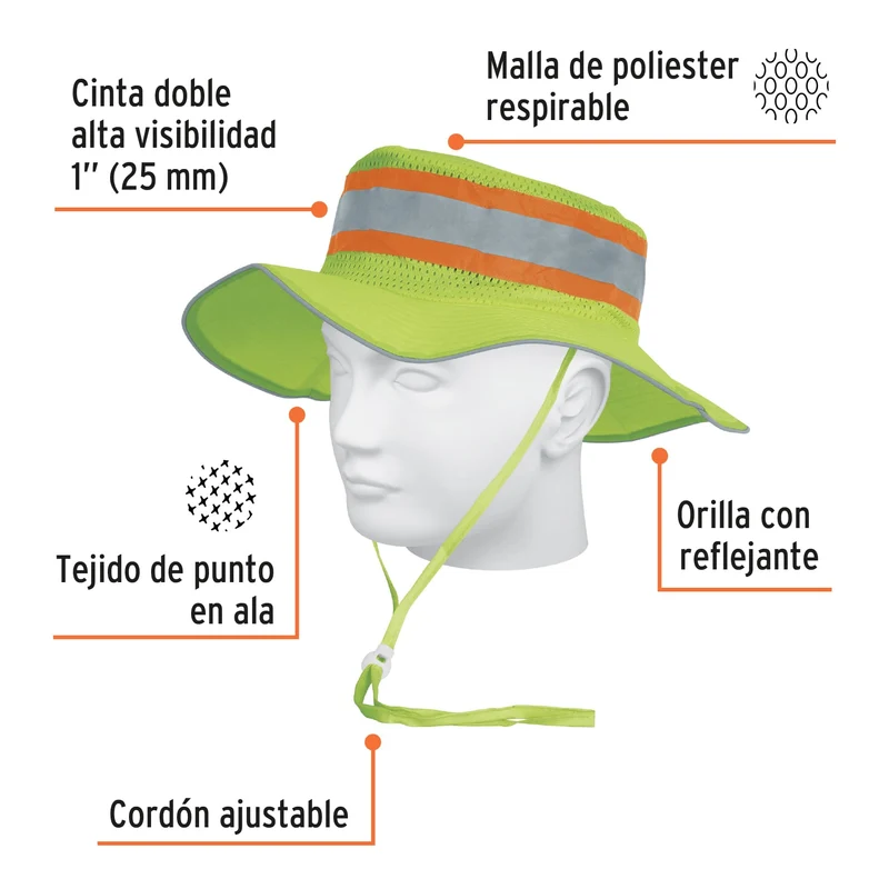 SOMBRERO VERDE ALTA VISIBILIDAD CON REFLEJANTE, TRUPER
