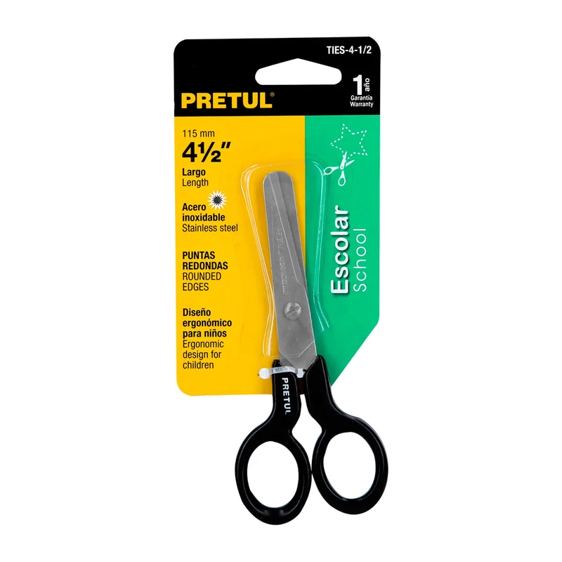 TIJERA 4-1/2" DE ACERO INOXIDABLE ESCOLAR, PRETUL