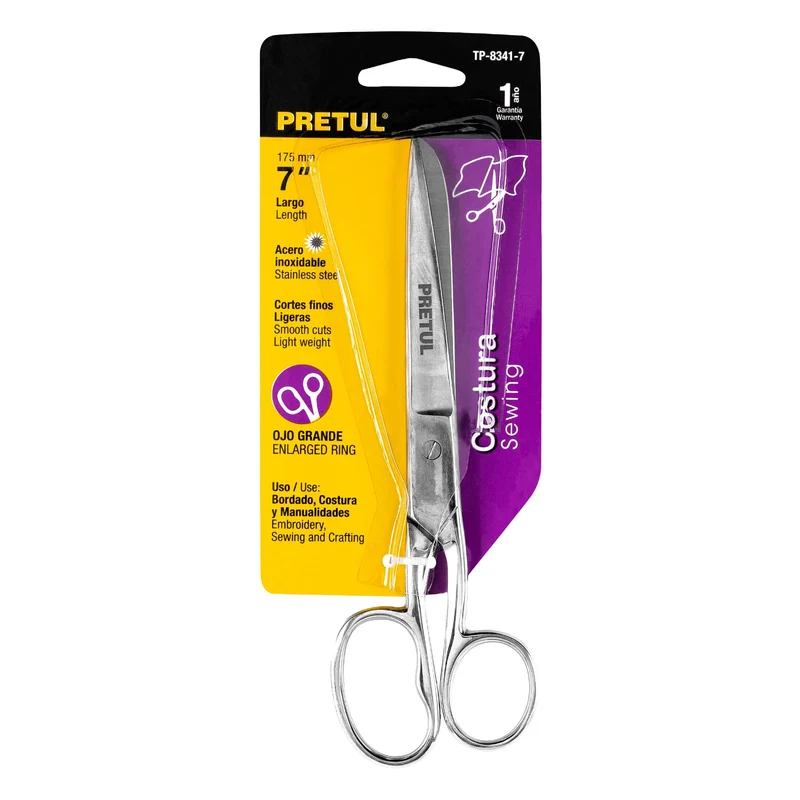 TIJERA 7" (18 CM) ACERO INOXIDABLE PARA COSTURA, PRETUL