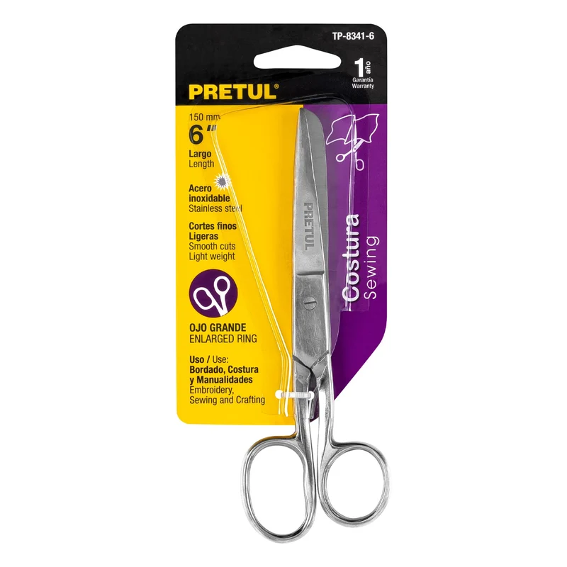 TIJERA 6" (15 CM) ACERO INOXIDABLE PARA COSTURA, PRETUL
