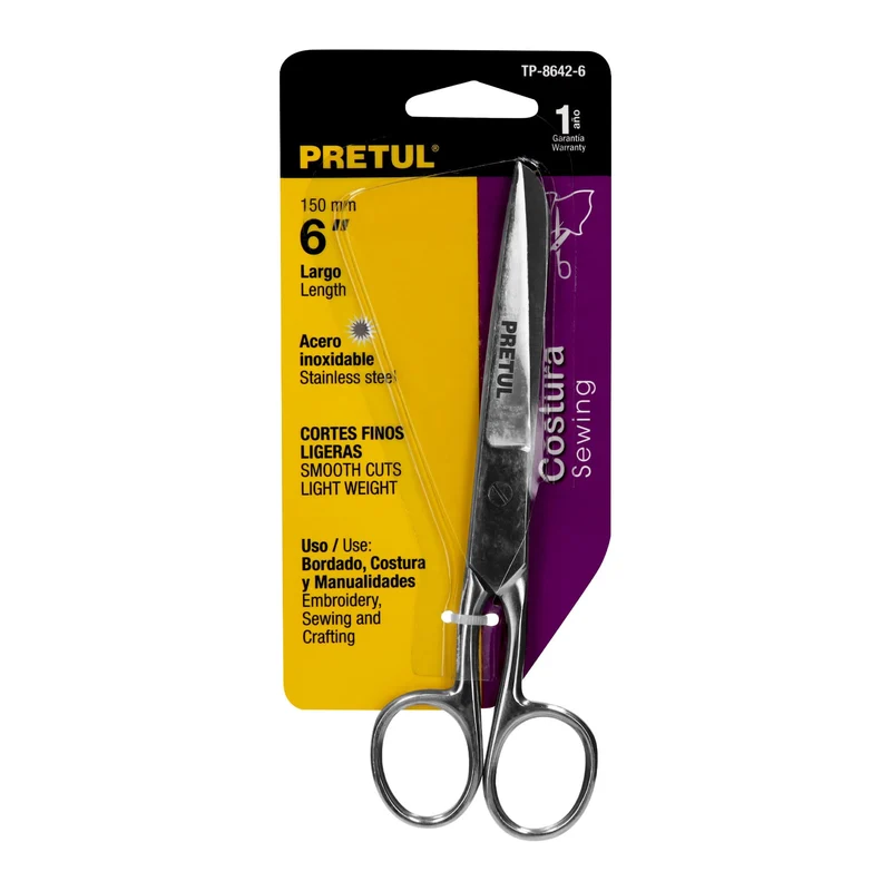 TIJERA 6" (15 CM) DE ACERO INOXIDABLE PARA COSTURA, PRETUL