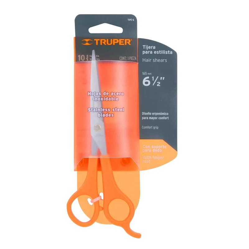TIJERA 6" DE ACERO INOXIDABLE CON GANCHO PARA ESTILISTA, TRUPER
