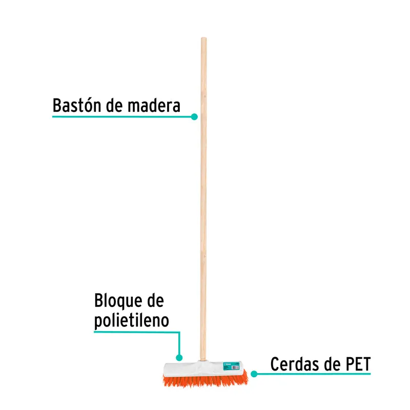 ESCOBA INDUSTRIAL TRUPR CERDA RÍGIDA DE 30 CM, BASTÓN DE MADERA